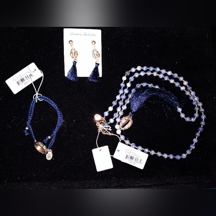 New 3 Pc Set Necklace Bracelet Earrings Jewel Conch Shell Tommy Bahama Blue 89$